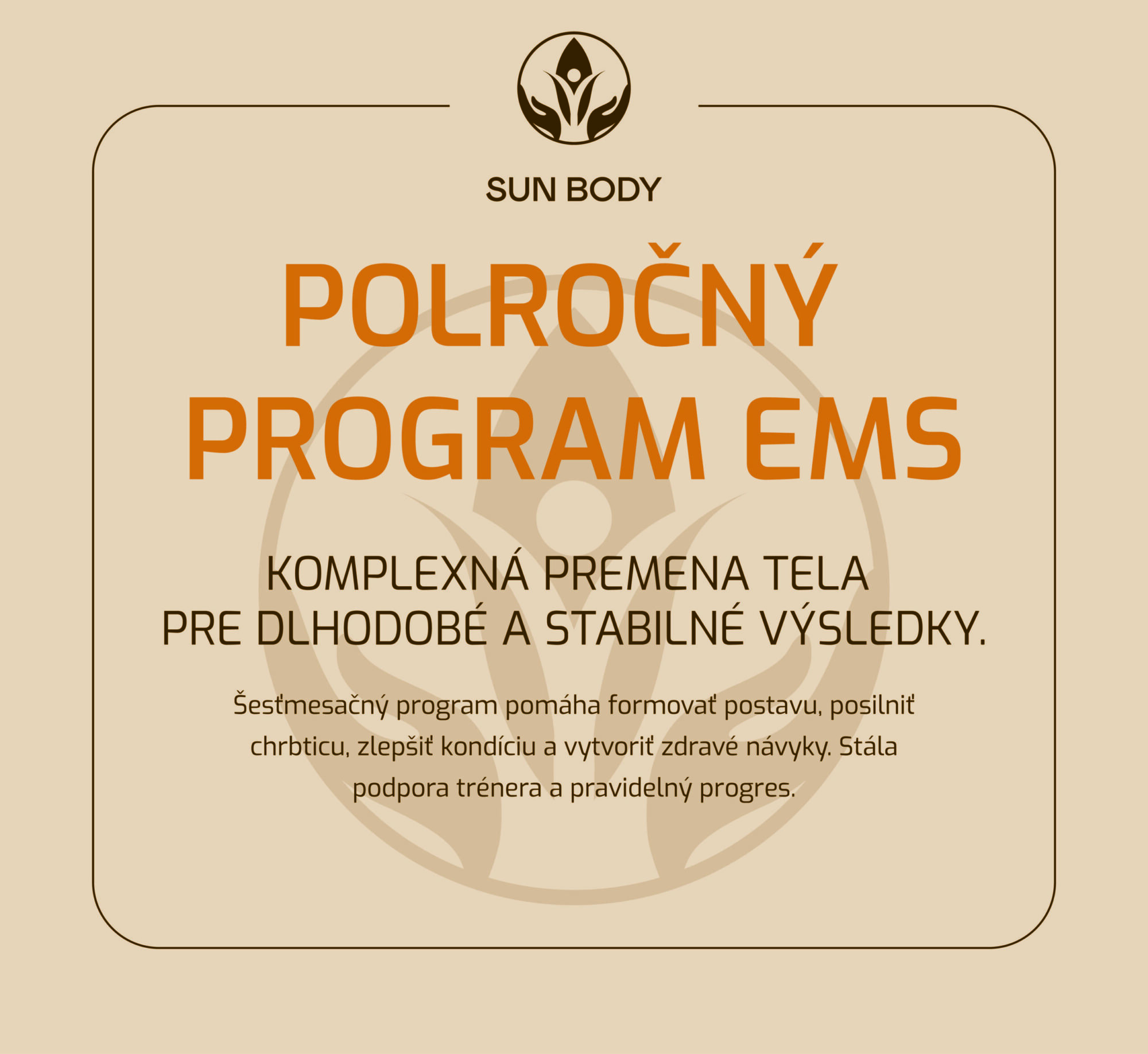 Polročná darčeková poukážka na pravidelné EMS tréningy v SUN BODY Levice – dlhodobý program pre zdravie chrbtice a formovanie postavy.